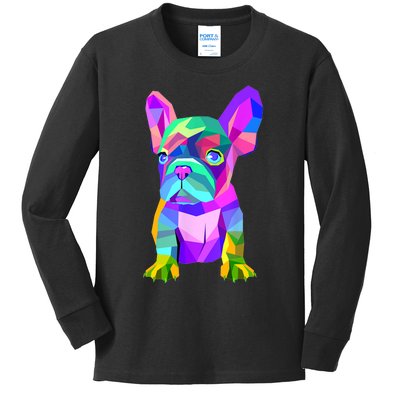 Cute French Bulldog, Colored Dog Breed Design Kids Long Sleeve Shirt