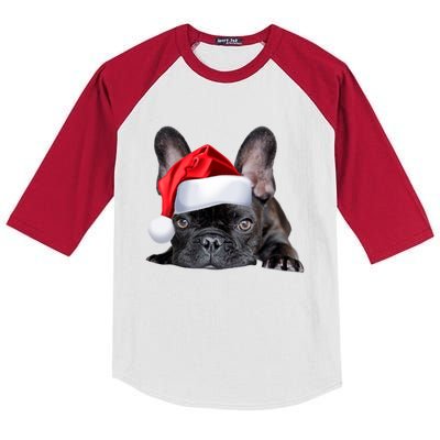 Cute French Bulldog Santa Hat Frenchie Image Christmas Gift Funny Gift Kids Colorblock Raglan Jersey