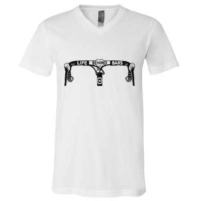 Cyclist Funny Biker Life Behind Bars Triathlon Bicycle Rider V-Neck T-Shirt
