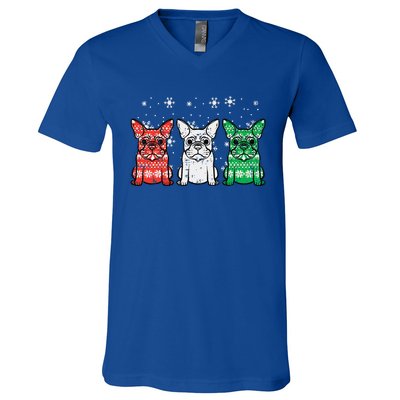 Christmas French Bulldogs Xmas Frenchie Dog Funny Funny V-Neck T-Shirt