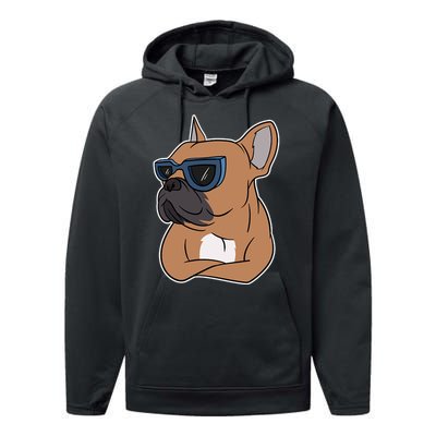 Cool French Bulldog Sunglasses Performance Fleece Hoodie