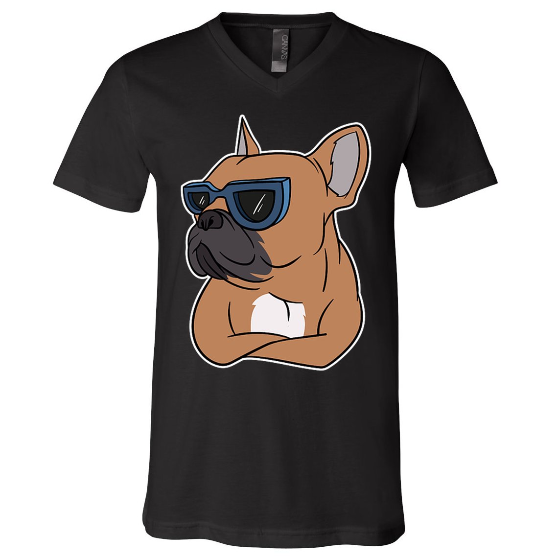 Cool French Bulldog Sunglasses V-Neck T-Shirt
