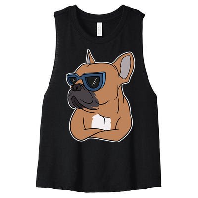 Cool French Bulldog Sunglasses Women's Racerback Cropped Tank