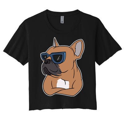 Cool French Bulldog Sunglasses Women's Crop Top Tee