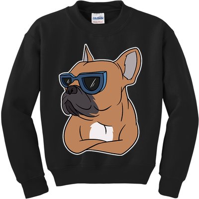 Cool French Bulldog Sunglasses Kids Sweatshirt