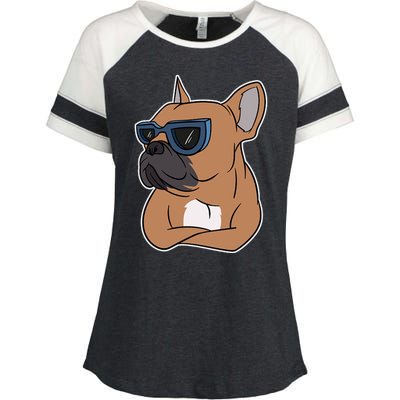 Cool French Bulldog Sunglasses Enza Ladies Jersey Colorblock Tee