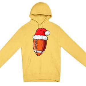 Christmas Football Ball Santa Hat Funny Sport Xmas Boys Premium Pullover Hoodie