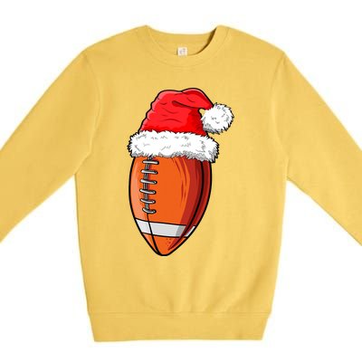 Christmas Football Ball Santa Hat Funny Sport Xmas Boys Premium Crewneck Sweatshirt