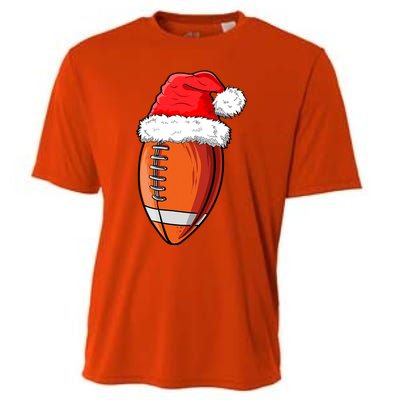 Christmas Football Ball Santa Hat Funny Sport Xmas Boys Cooling Performance Crew T-Shirt