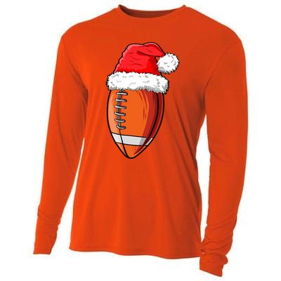 Christmas Football Ball Santa Hat Funny Sport Xmas Boys Cooling Performance Long Sleeve Crew