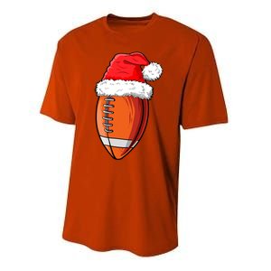 Christmas Football Ball Santa Hat Funny Sport Xmas Boys Performance Sprint T-Shirt