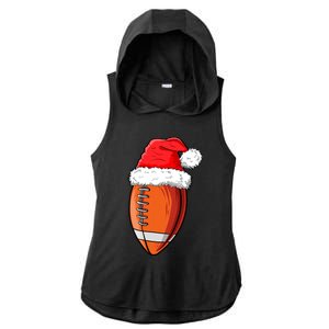 Christmas Football Ball Santa Hat Funny Sport Xmas Boys Ladies PosiCharge Tri-Blend Wicking Draft Hoodie Tank