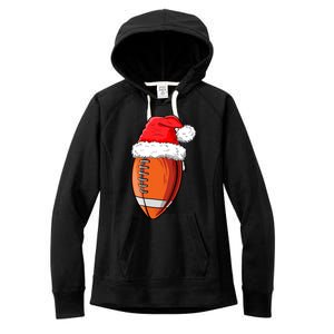 Christmas Football Ball Santa Hat Funny Sport Xmas Boys Women's Fleece Hoodie