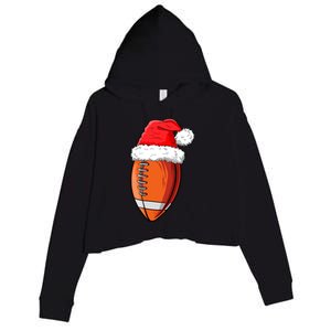 Christmas Football Ball Santa Hat Funny Sport Xmas Boys Crop Fleece Hoodie