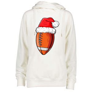 Christmas Football Ball Santa Hat Funny Sport Xmas Boys Womens Funnel Neck Pullover Hood