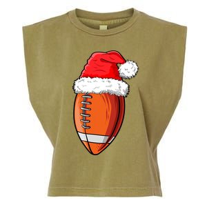 Christmas Football Ball Santa Hat Funny Sport Xmas Boys Garment-Dyed Women's Muscle Tee