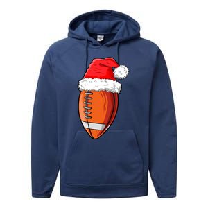 Christmas Football Ball Santa Hat Funny Sport Xmas Boys Performance Fleece Hoodie