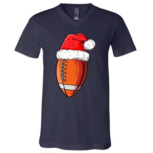 Christmas Football Ball Santa Hat Funny Sport Xmas Boys V-Neck T-Shirt