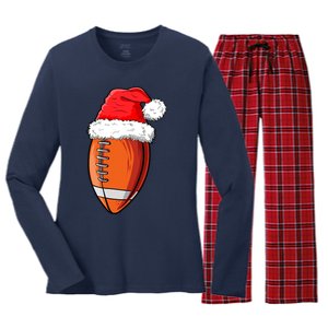 Christmas Football Ball Santa Hat Funny Sport Xmas Boys Women's Long Sleeve Flannel Pajama Set 