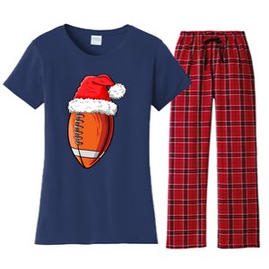 Christmas Football Ball Santa Hat Funny Sport Xmas Boys Women's Flannel Pajama Set