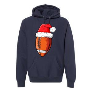 Christmas Football Ball Santa Hat Funny Sport Xmas Boys Premium Hoodie