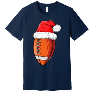 Christmas Football Ball Santa Hat Funny Sport Xmas Boys Premium T-Shirt