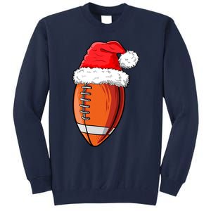 Christmas Football Ball Santa Hat Funny Sport Xmas Boys Tall Sweatshirt