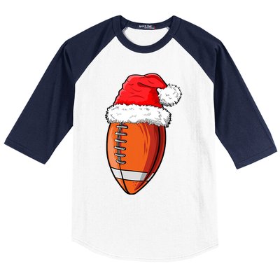 Christmas Football Ball Santa Hat Funny Sport Xmas Boys Baseball Sleeve Shirt