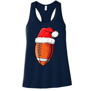 Christmas Football Ball Santa Hat Funny Sport Xmas Boys Women's Racerback Tank