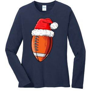 Christmas Football Ball Santa Hat Funny Sport Xmas Boys Ladies Long Sleeve Shirt