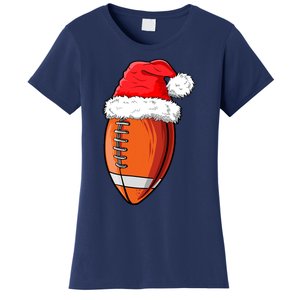 Christmas Football Ball Santa Hat Funny Sport Xmas Boys Women's T-Shirt