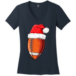 Christmas Football Ball Santa Hat Funny Sport Xmas Boys Women's V-Neck T-Shirt