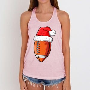 Christmas Football Ball Santa Hat Funny Sport Xmas Boys Women's Knotted Racerback Tank