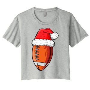 Christmas Football Ball Santa Hat Funny Sport Xmas Boys Women's Crop Top Tee