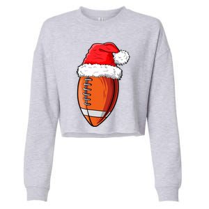 Christmas Football Ball Santa Hat Funny Sport Xmas Boys Cropped Pullover Crew