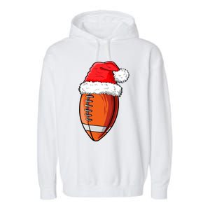 Christmas Football Ball Santa Hat Funny Sport Xmas Boys Garment-Dyed Fleece Hoodie