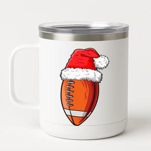 Christmas Football Ball Santa Hat Funny Sport Xmas Boys 12 oz Stainless Steel Tumbler Cup