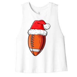 Christmas Football Ball Santa Hat Funny Sport Xmas Boys Women's Racerback Cropped Tank