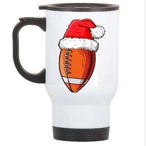 Christmas Football Ball Santa Hat Funny Sport Xmas Boys Stainless Steel Travel Mug