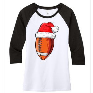 Christmas Football Ball Santa Hat Funny Sport Xmas Boys Women's Tri-Blend 3/4-Sleeve Raglan Shirt