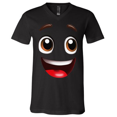 Cartoon Face Brown Eyes V-Neck T-Shirt