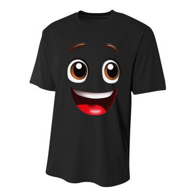 Cartoon Face Brown Eyes Youth Performance Sprint T-Shirt