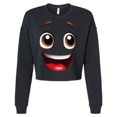 Cartoon Face Brown Eyes Cropped Pullover Crew