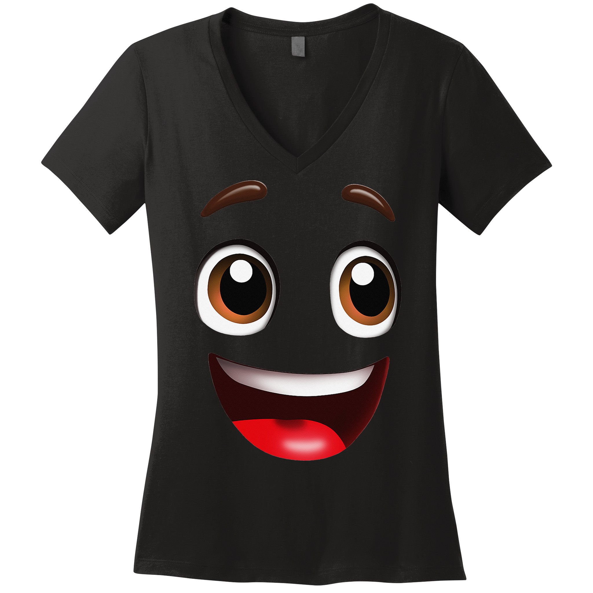 Cartoon Face Brown Eyes Women's V-Neck T-Shirt