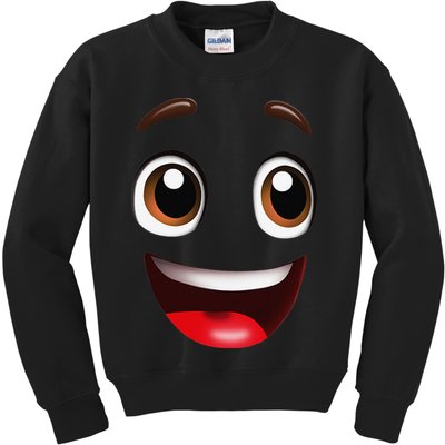 Cartoon Face Brown Eyes Kids Sweatshirt
