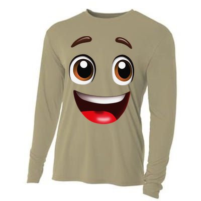 Cartoon Face Brown Eyes Cooling Performance Long Sleeve Crew