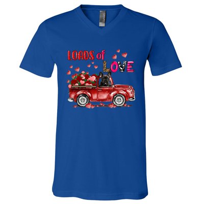 Cute French Bulldog Dog Driving Red Truck Happy Valentine's Gift V-Neck T-Shirt