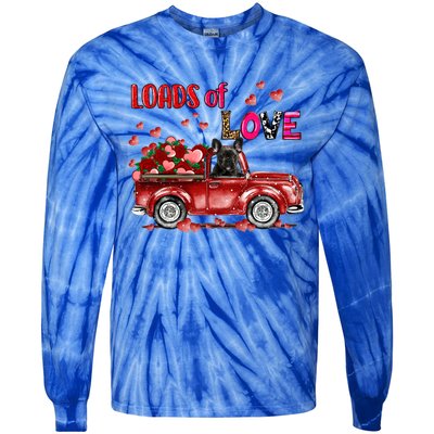 Cute French Bulldog Dog Driving Red Truck Happy Valentine's Gift Tie-Dye Long Sleeve Shirt