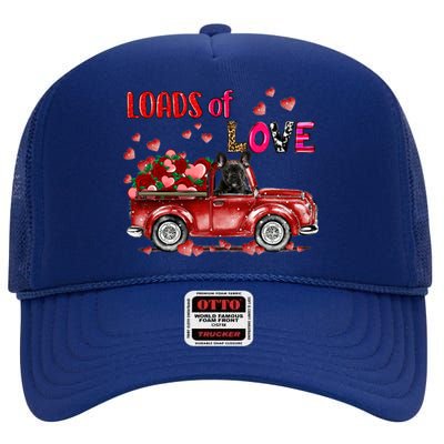 Cute French Bulldog Dog Driving Red Truck Happy Valentine's Gift High Crown Mesh Back Trucker Hat