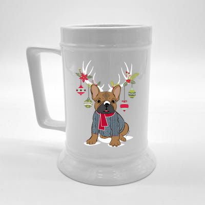 Cute French Bulldog Frenchie Christmas Reindeer Gift Beer Stein